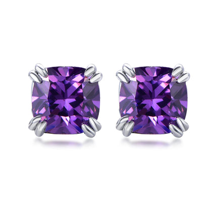 Custom Color Diamond Earrings Fusion Stone Amethyst Diamond Stud Earrings 925 sterling silver earrings Kirin Jewelry