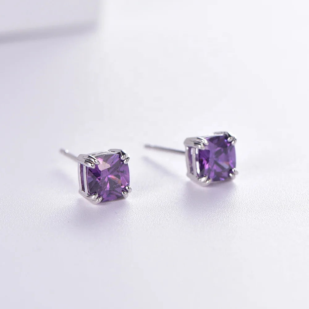 Custom Color Diamond Earrings Fusion Stone Amethyst Diamond Stud Earrings 925 sterling silver earrings Kirin Jewelry