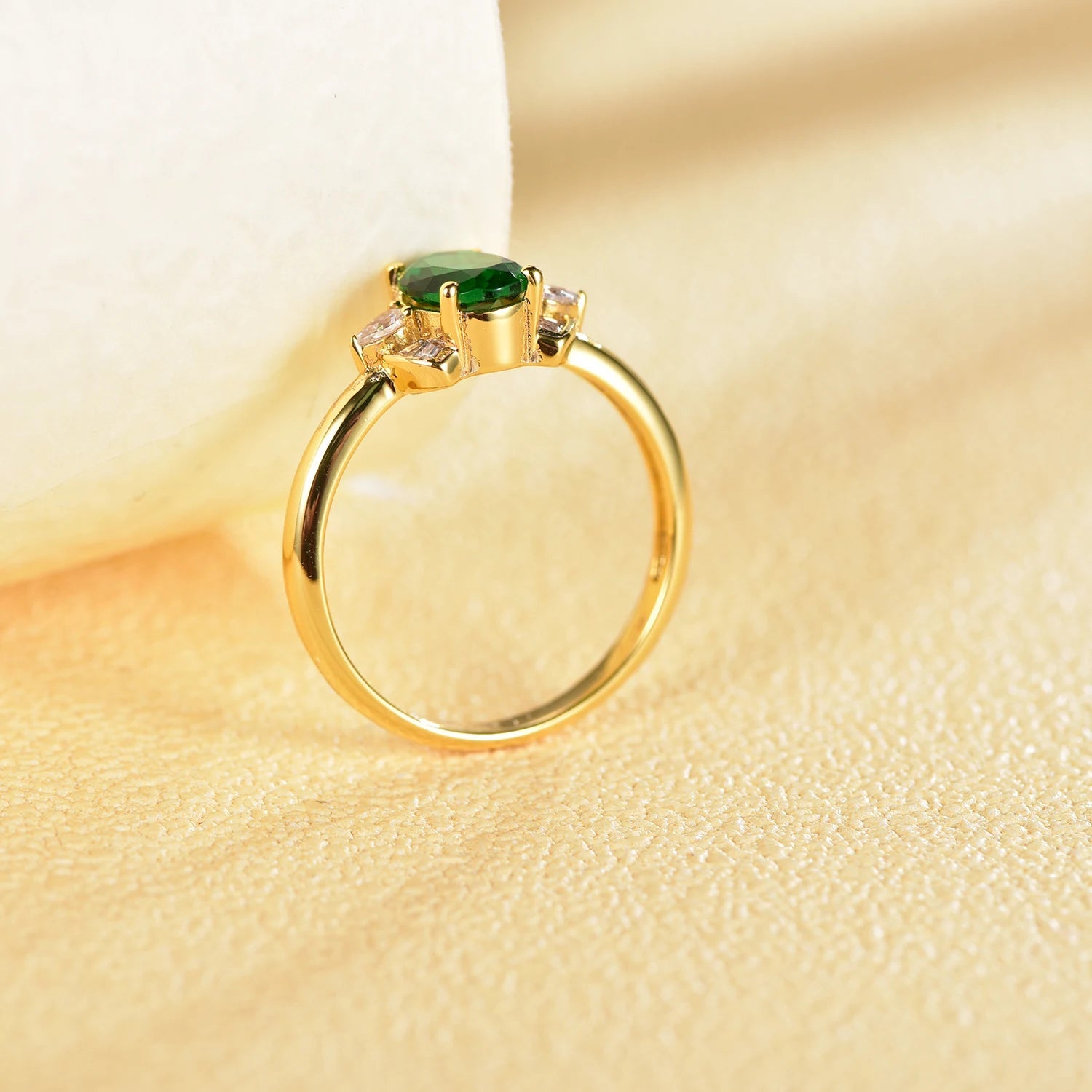 Custom Emerald Glass & 3A White Cubic Zirconia 14K 18K Gold brass Promise Ring as a Gift for Girlfriend and Wife's Anniversary Kirin Jewelry