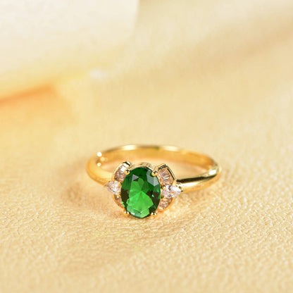 Custom Emerald Glass & 3A White Cubic Zirconia 14K 18K Gold brass Promise Ring as a Gift for Girlfriend and Wife's Anniversary Kirin Jewelry