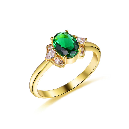 Custom Emerald Glass & 3A White Cubic Zirconia 14K 18K Gold brass Promise Ring as a Gift for Girlfriend and Wife's Anniversary Kirin Jewelry