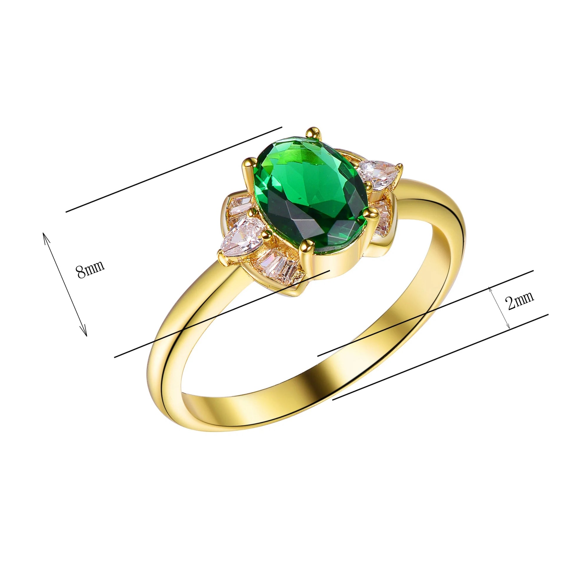 Custom Emerald Glass & 3A White Cubic Zirconia 14K 18K Gold brass Promise Ring as a Gift for Girlfriend and Wife's Anniversary Kirin Jewelry