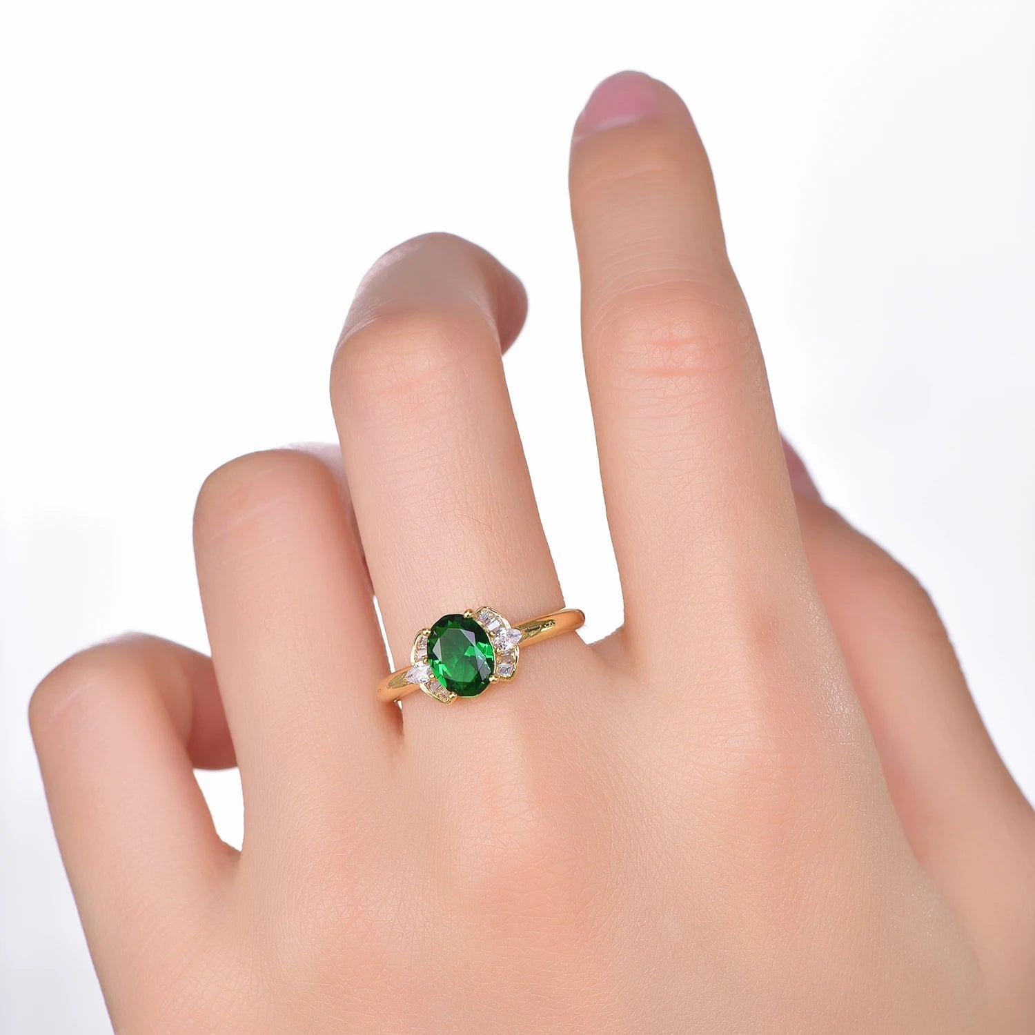 Custom Emerald Glass & 3A White Cubic Zirconia 14K 18K Gold brass Promise Ring as a Gift for Girlfriend and Wife's Anniversary Kirin Jewelry