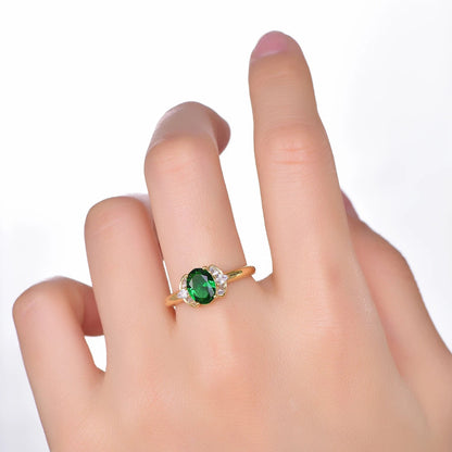 Custom Emerald Glass & 3A White Cubic Zirconia 14K 18K Gold brass Promise Ring as a Gift for Girlfriend and Wife's Anniversary Kirin Jewelry