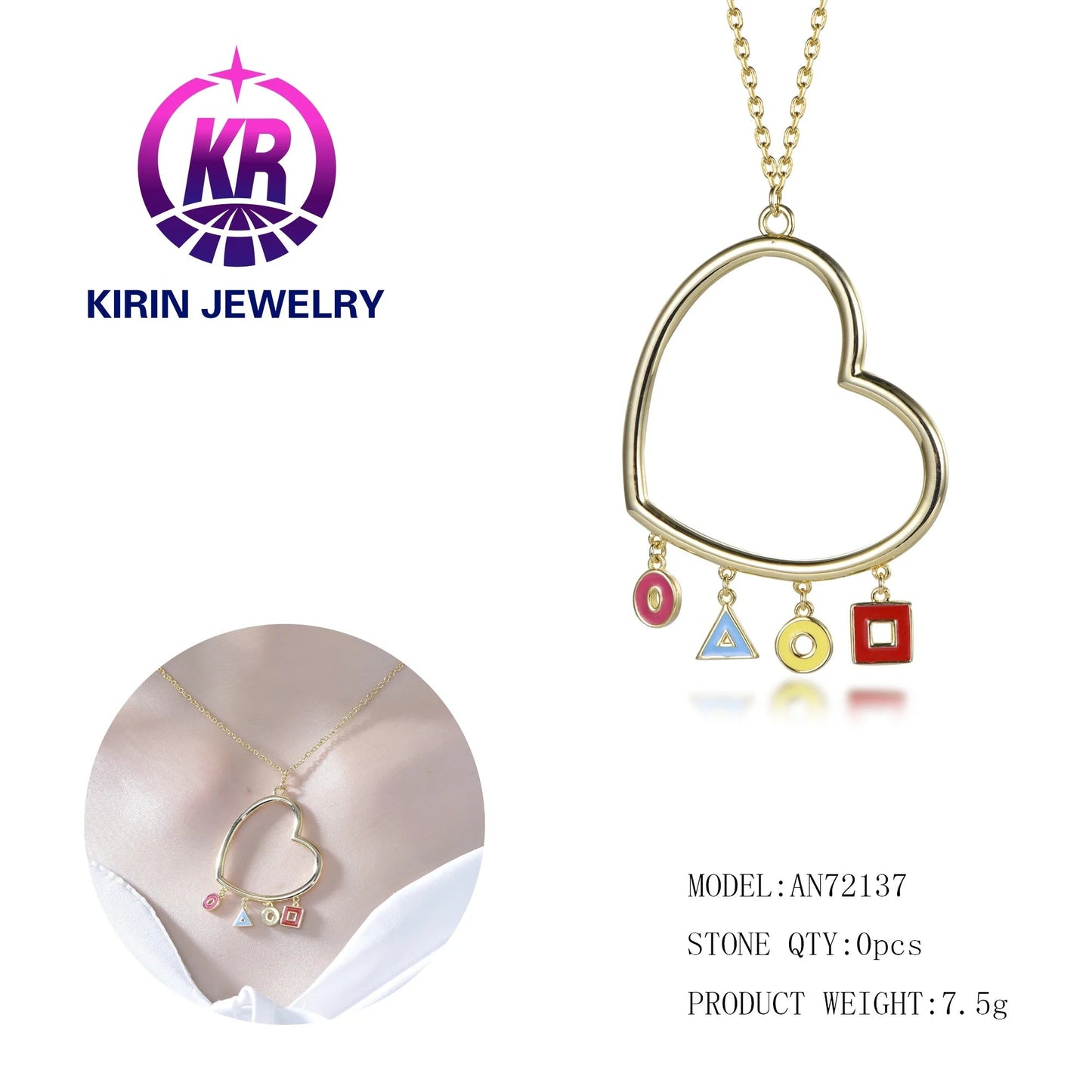 Custom Glossy 18K Gold Necklace Pendant Heart Pendants for Women 925 Sterling Silver Enamel Pendant Kirin Jewelry