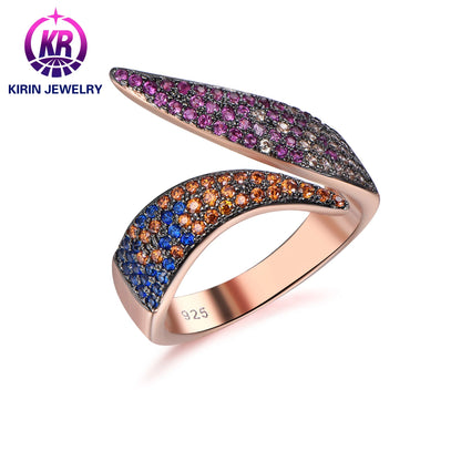 Custom Jewelry Trendy Ladies 925 Sterling Silver Rings Deep Blue Spinel Cubic Zirconia Women Promise Wedding Ring Kirin Jewelry