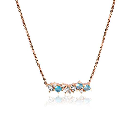 Custom Lady Rose Gold Plated Link Chain Necklace for Teen Girls Fashionable Jewelry Gifts Aquamarine Diamond Necklace Wholesale Kirin Jewelry