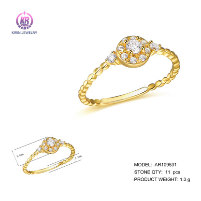 Custom Made Fancy Gold Ring Jewelry Round Shape Halo Setting Design Solid 18k Engagement Ring Eternity Ring For Her Kirin Jewelry