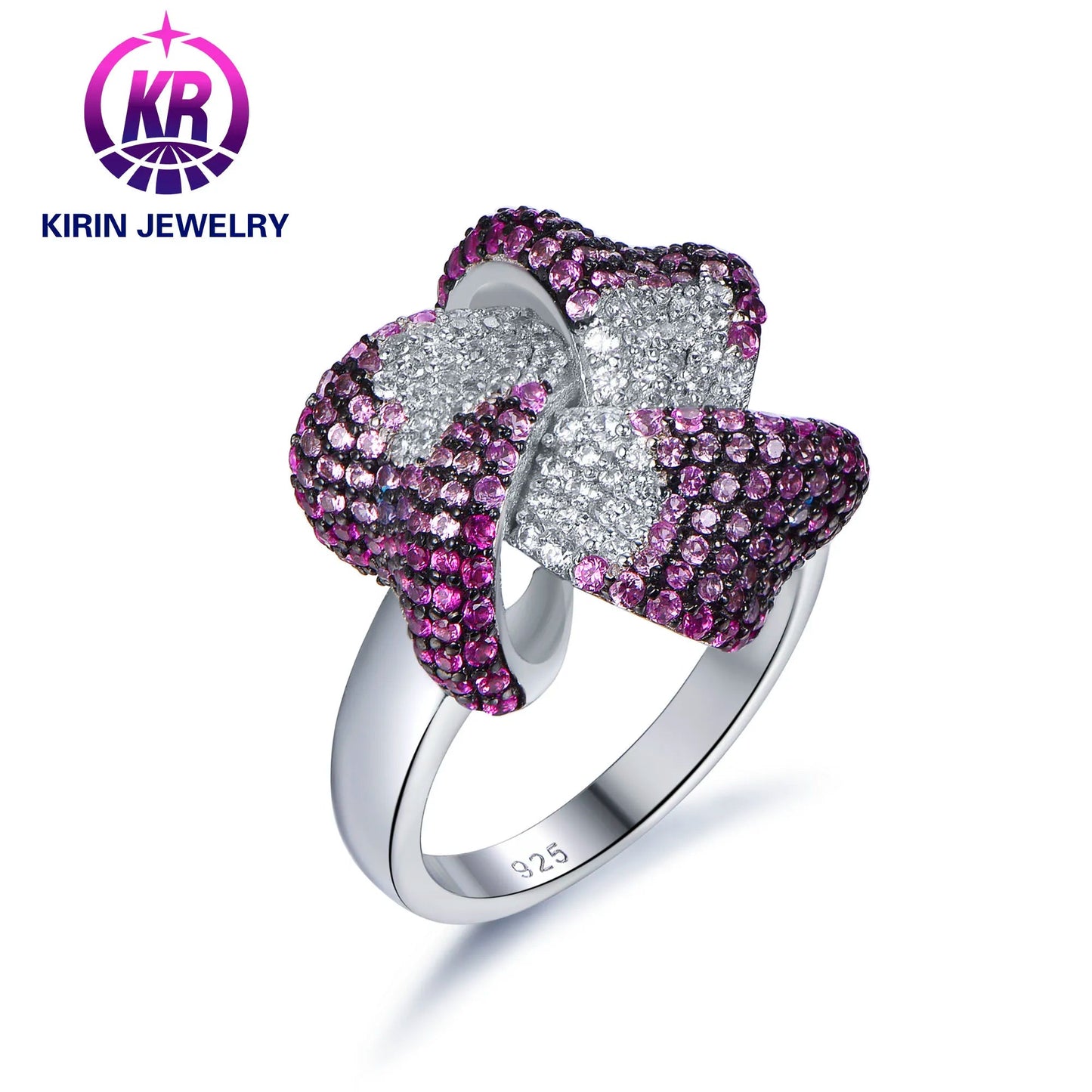 Custom Romantic Woman Ruby Flower Rings White Zirconia Diamond CZ 925 Sterling Silver Wedding Rings Kirin Jewelry