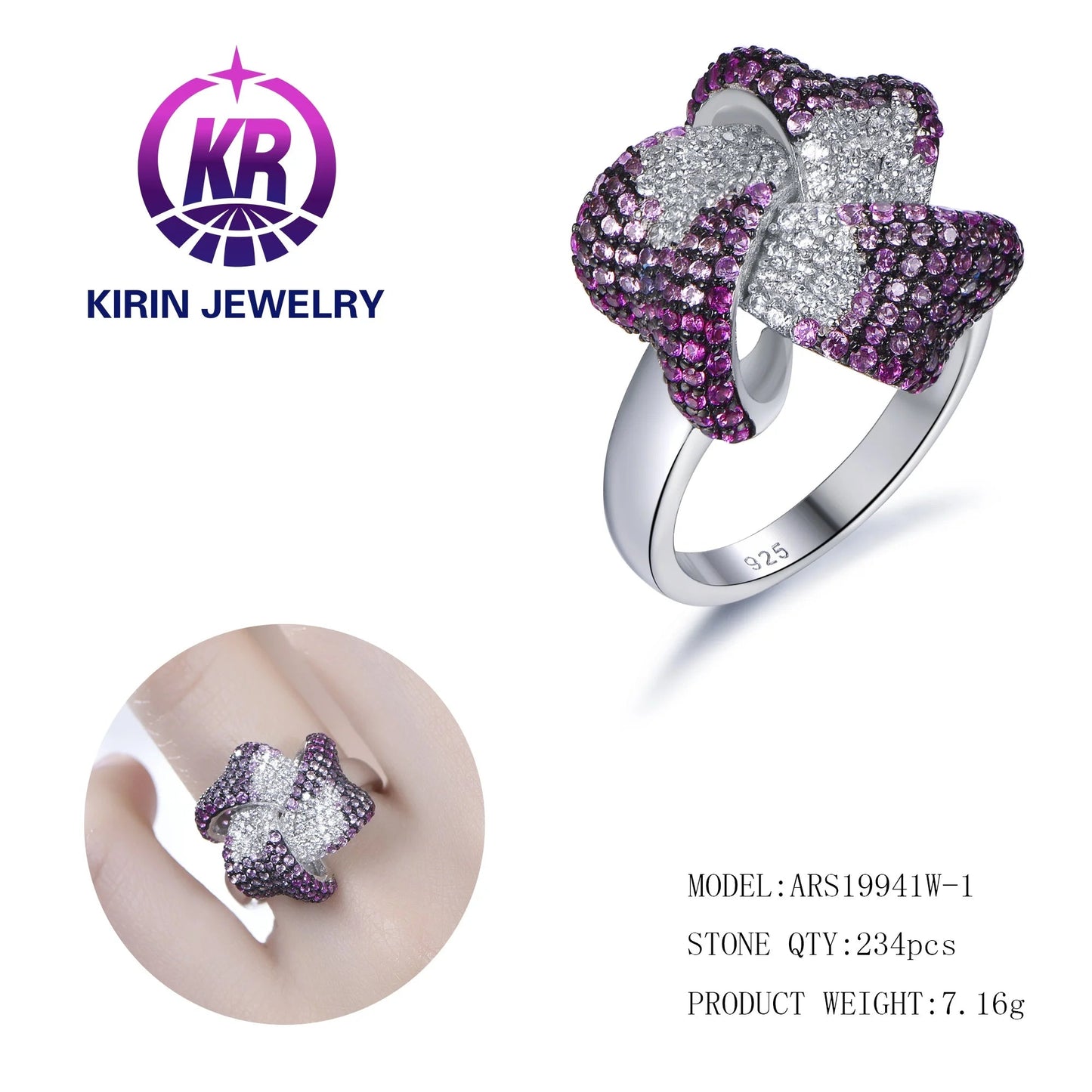 Custom Romantic Woman Ruby Flower Rings White Zirconia Diamond CZ 925 Sterling Silver Wedding Rings Kirin Jewelry