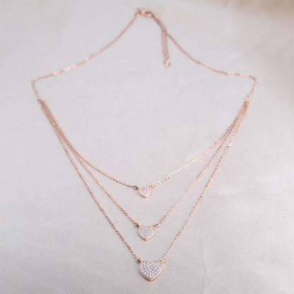 Custom Women Necklace 925 Sterling Silver Rose Gold Plated Link Chain Multilayer Heart Layered Necklace Jewelry Wholesale Kirin Jewelry