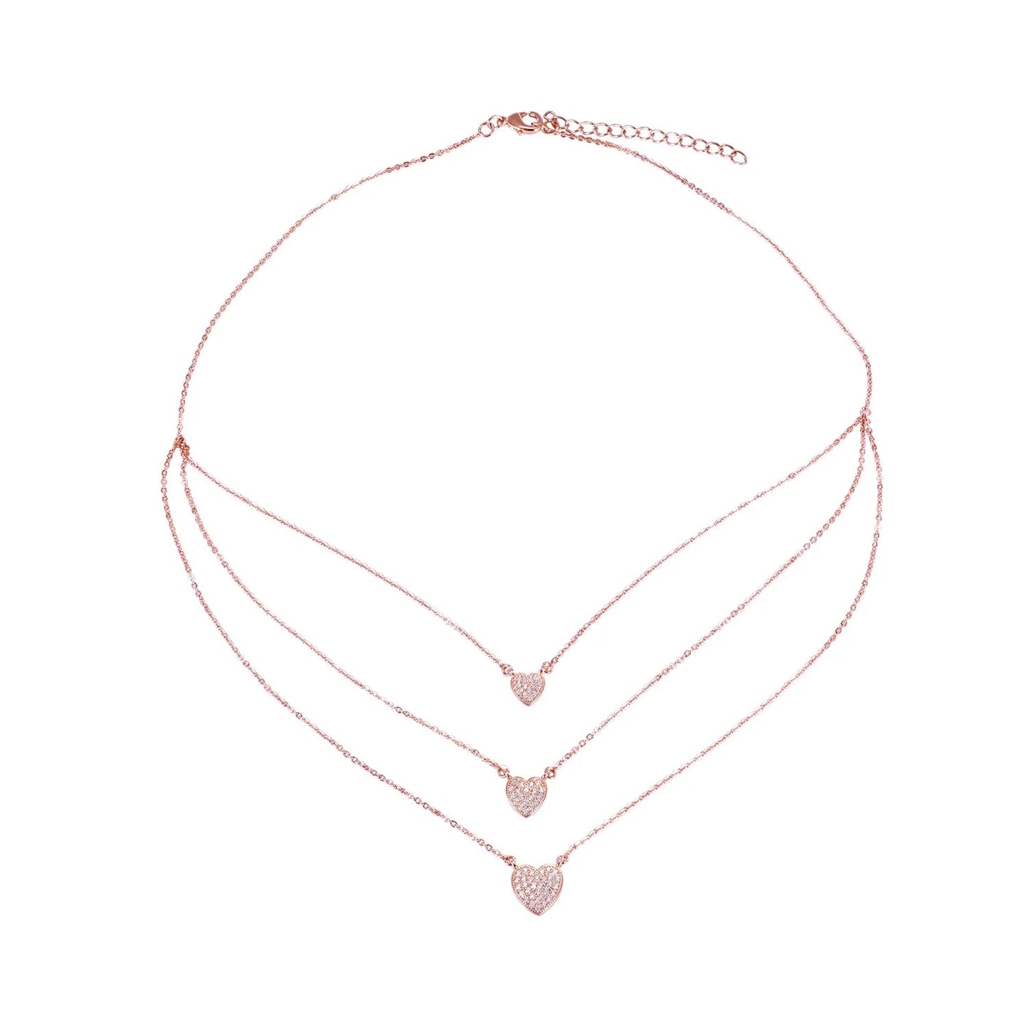 Custom Women Necklace 925 Sterling Silver Rose Gold Plated Link Chain Multilayer Heart Layered Necklace Jewelry Wholesale Kirin Jewelry