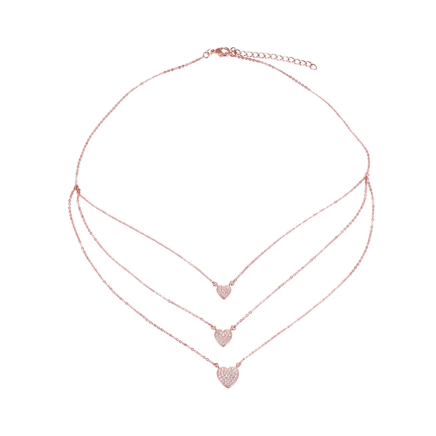 Custom Women Necklace 925 Sterling Silver Rose Gold Plated Link Chain Multilayer Heart Layered Necklace Jewelry Wholesale Kirin Jewelry