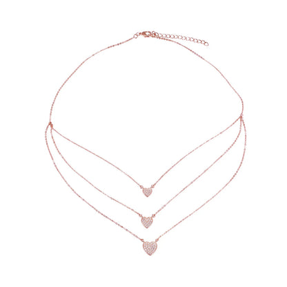 Custom Women Necklace 925 Sterling Silver Rose Gold Plated Link Chain Multilayer Heart Layered Necklace Jewelry Wholesale Kirin Jewelry