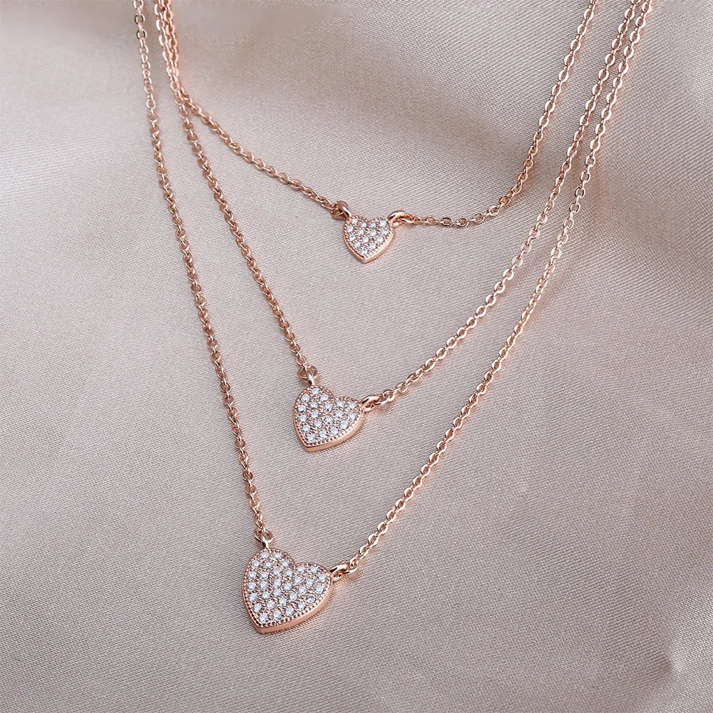 Custom Women Necklace 925 Sterling Silver Rose Gold Plated Link Chain Multilayer Heart Layered Necklace Jewelry Wholesale Kirin Jewelry