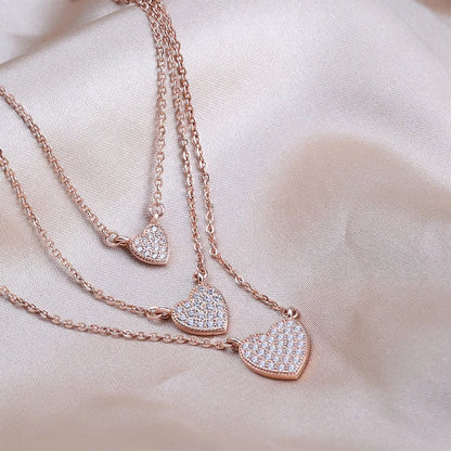 Custom Women Necklace 925 Sterling Silver Rose Gold Plated Link Chain Multilayer Heart Layered Necklace Jewelry Wholesale Kirin Jewelry