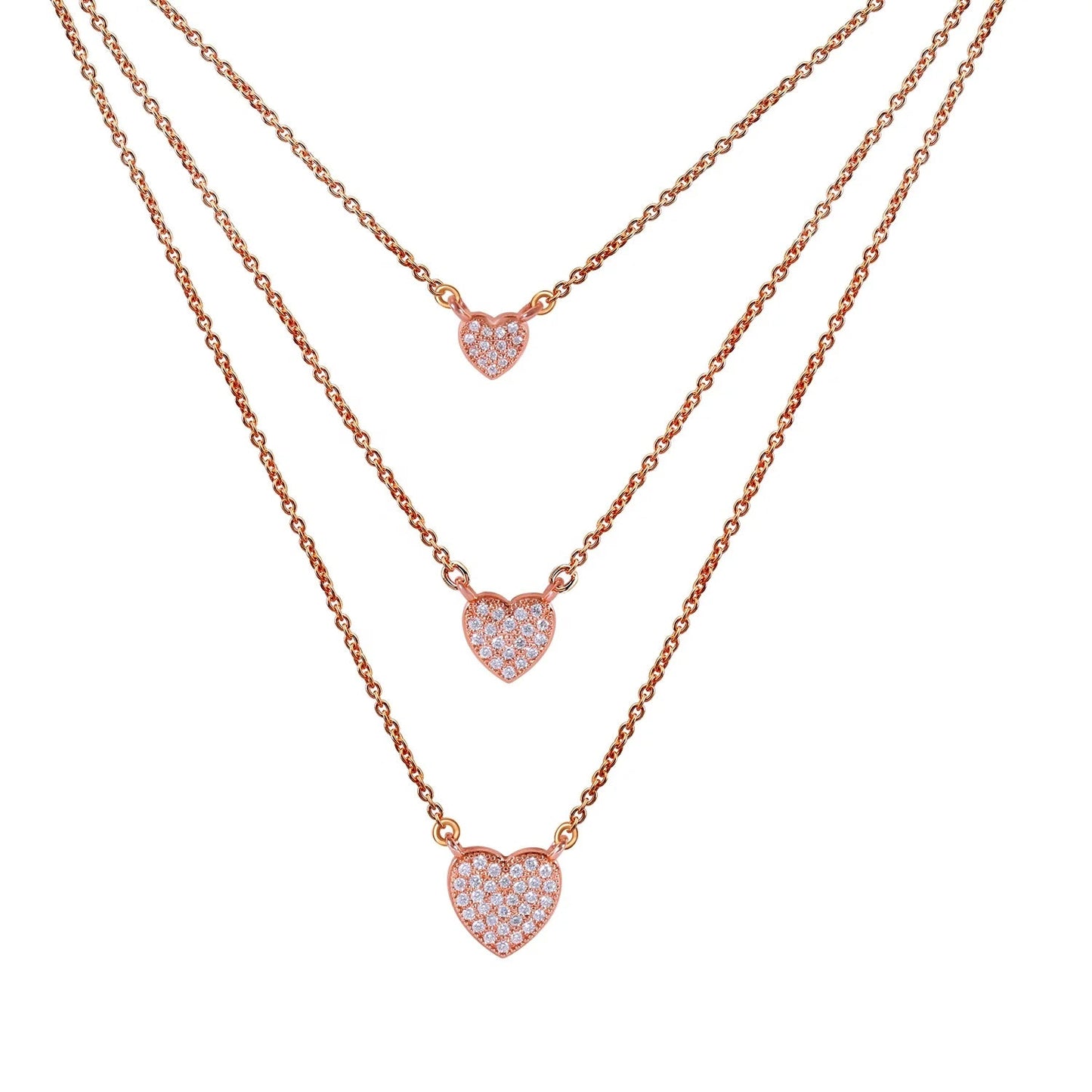 Custom Women Necklace 925 Sterling Silver Rose Gold Plated Link Chain Multilayer Heart Layered Necklace Jewelry Wholesale Kirin Jewelry