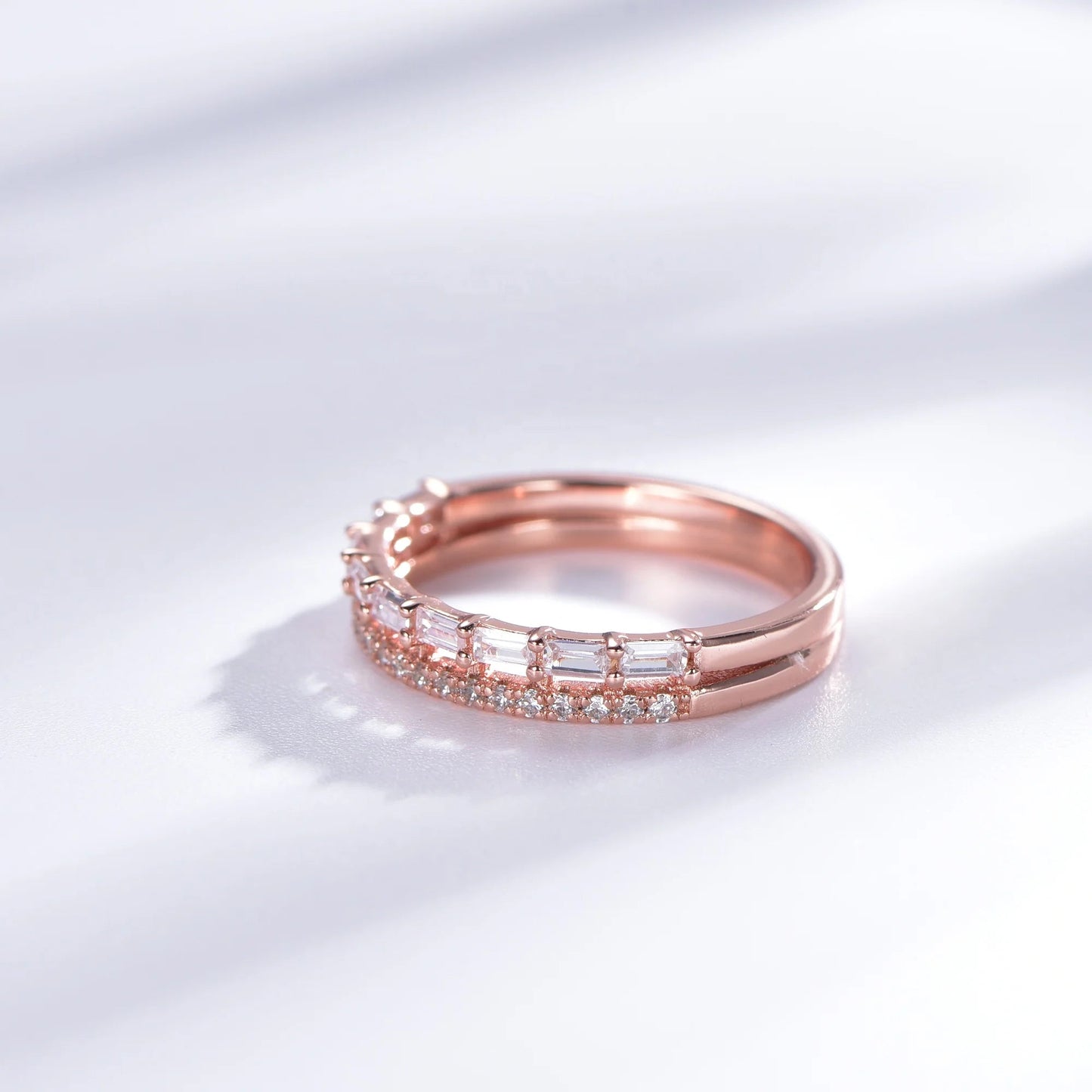 Custom baguette CZ Moissanite Ring 925 silver Rose Gold Plated Rings Jewelry 10k 14k 18k Solid Gold Rings Kirin Jewelry