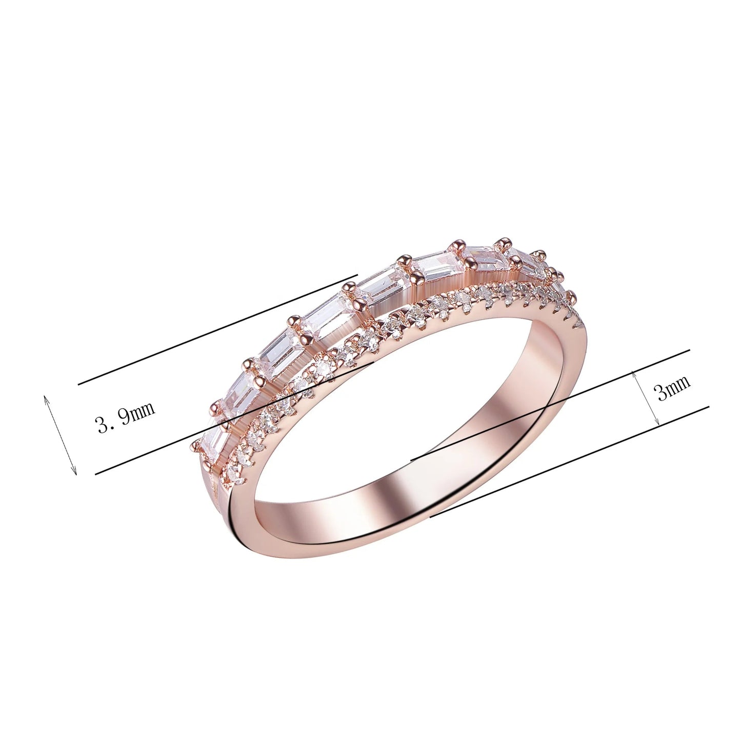 Custom baguette CZ Moissanite Ring 925 silver Rose Gold Plated Rings Jewelry 10k 14k 18k Solid Gold Rings Kirin Jewelry