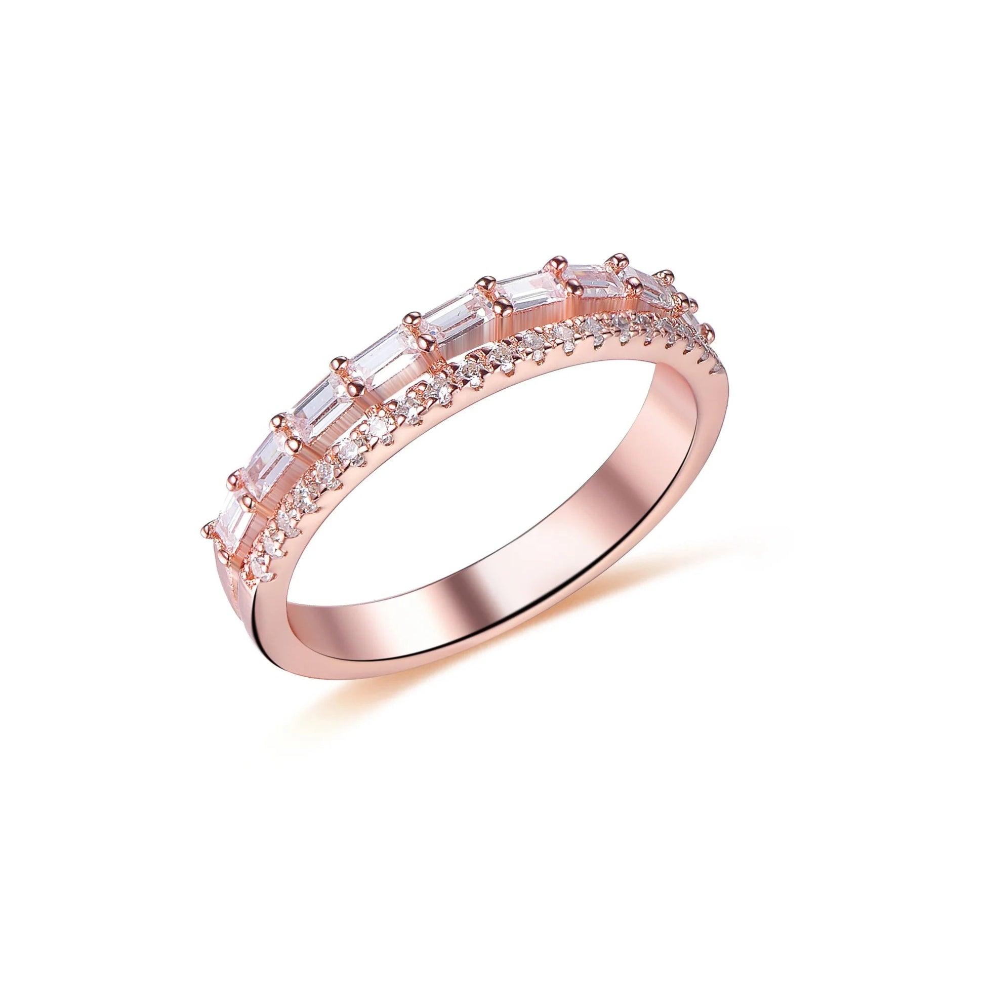 Custom baguette CZ Moissanite Ring 925 silver Rose Gold Plated Rings Jewelry 10k 14k 18k Solid Gold Rings Kirin Jewelry