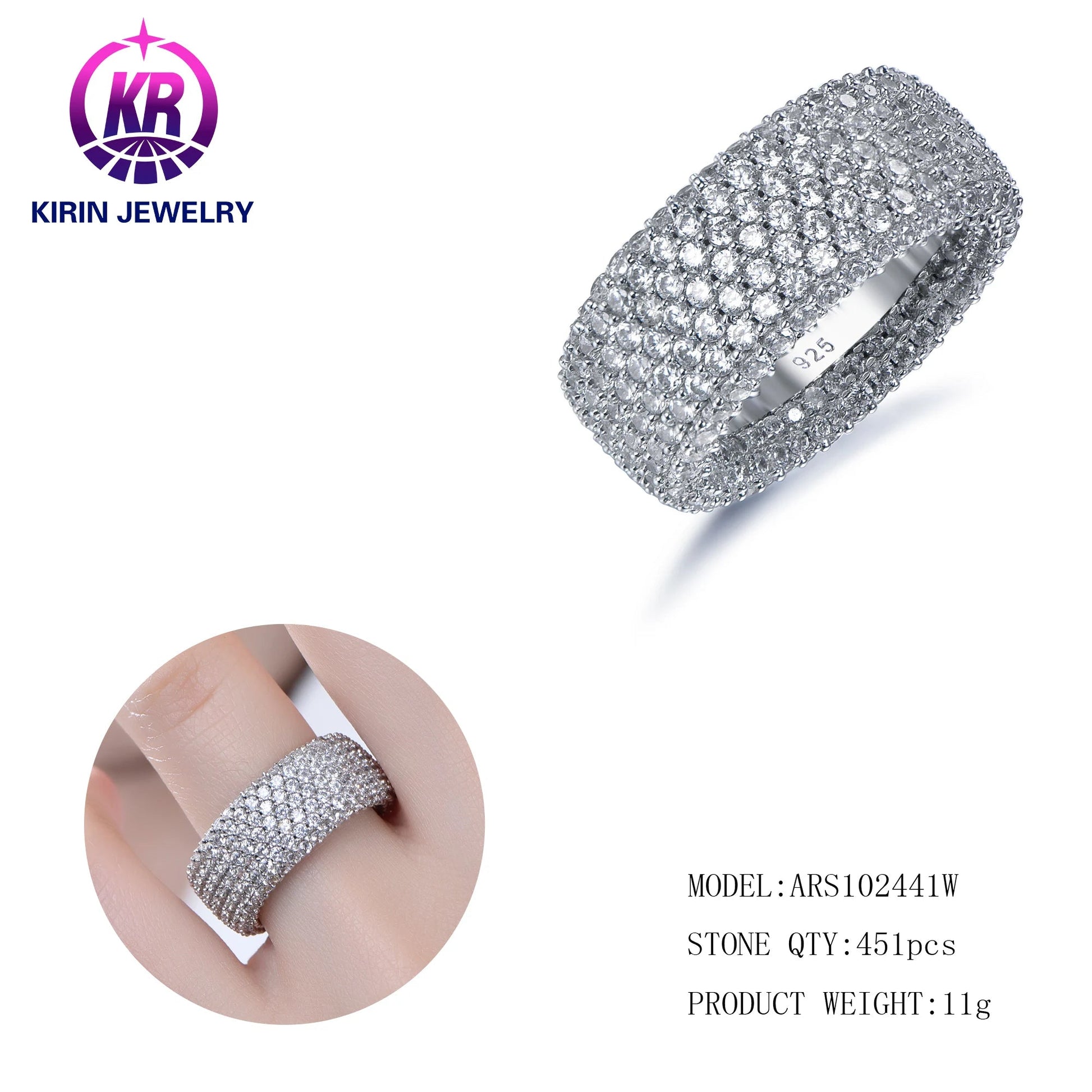 Custom luxury Women 925 Sterling Silver Jewelry Cubic Zirconia Ring All Diamond Engagement Wedding  Ring Kirin Jewelry