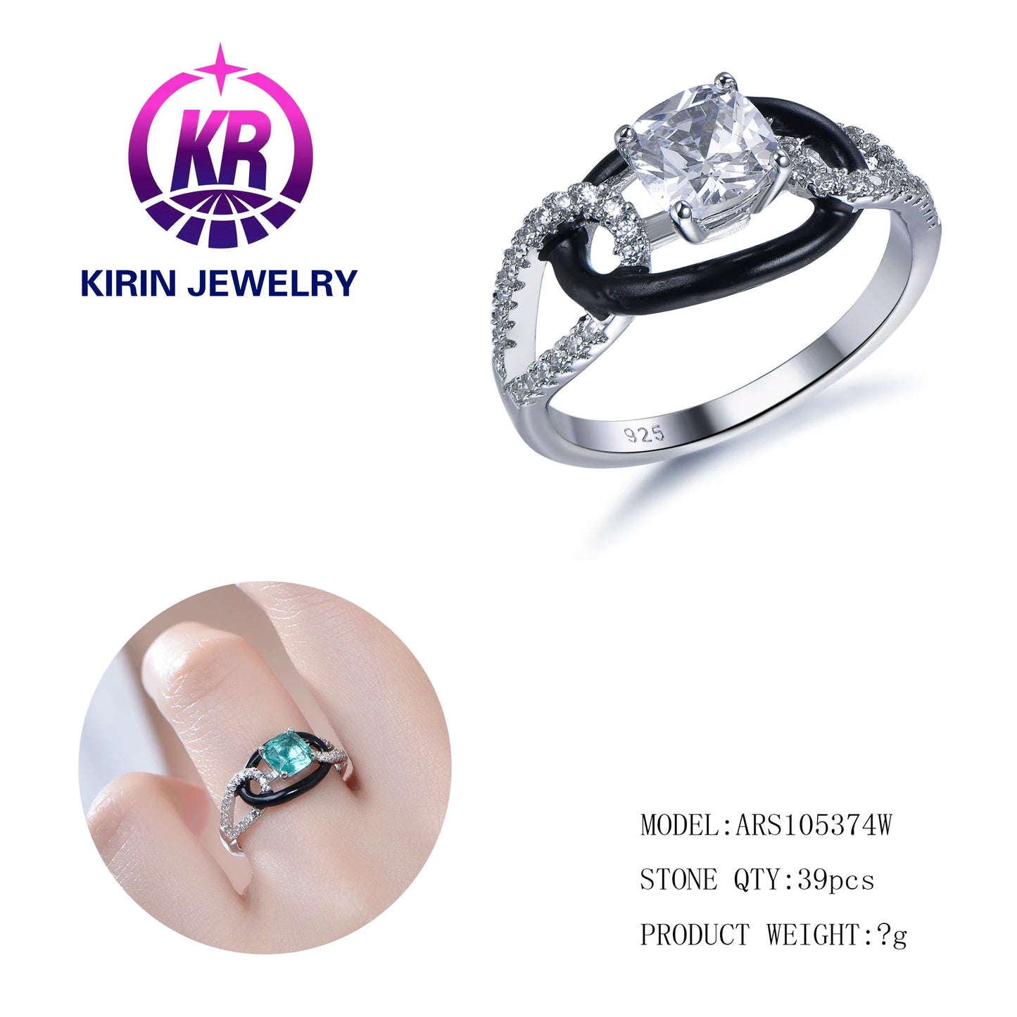 Customize Black Cut Cubic Zirconia Diamond Ring Women Wedding Engagement 925 Sterling Silver Ring Kirin Jewelry