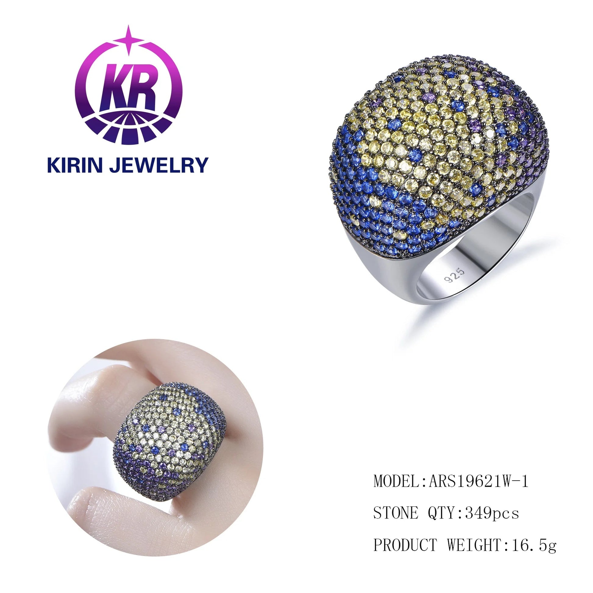 Customize Full Diamond Ring Personality Deep Blue Purple Cubic Zirconia Full S925 sterling Silver Ring Eternity Ring Kirin Jewelry