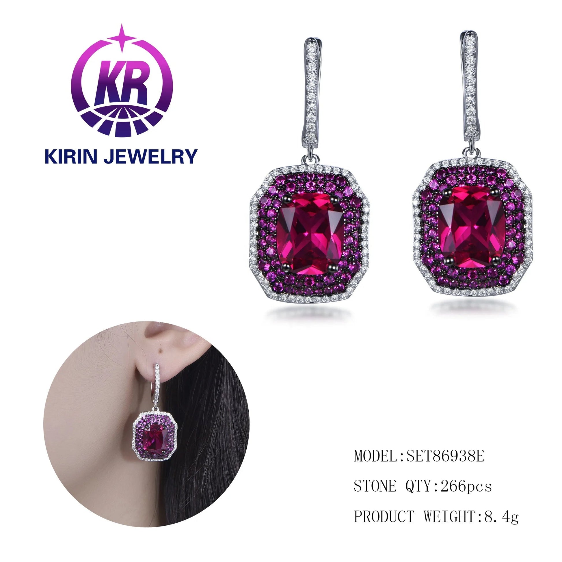 Dangle Charm Chandelier Huggie Earrings manufacturer statement geometric arete crystals Drop Earrings ruby CZ Pendant Earrings Kirin Jewelry