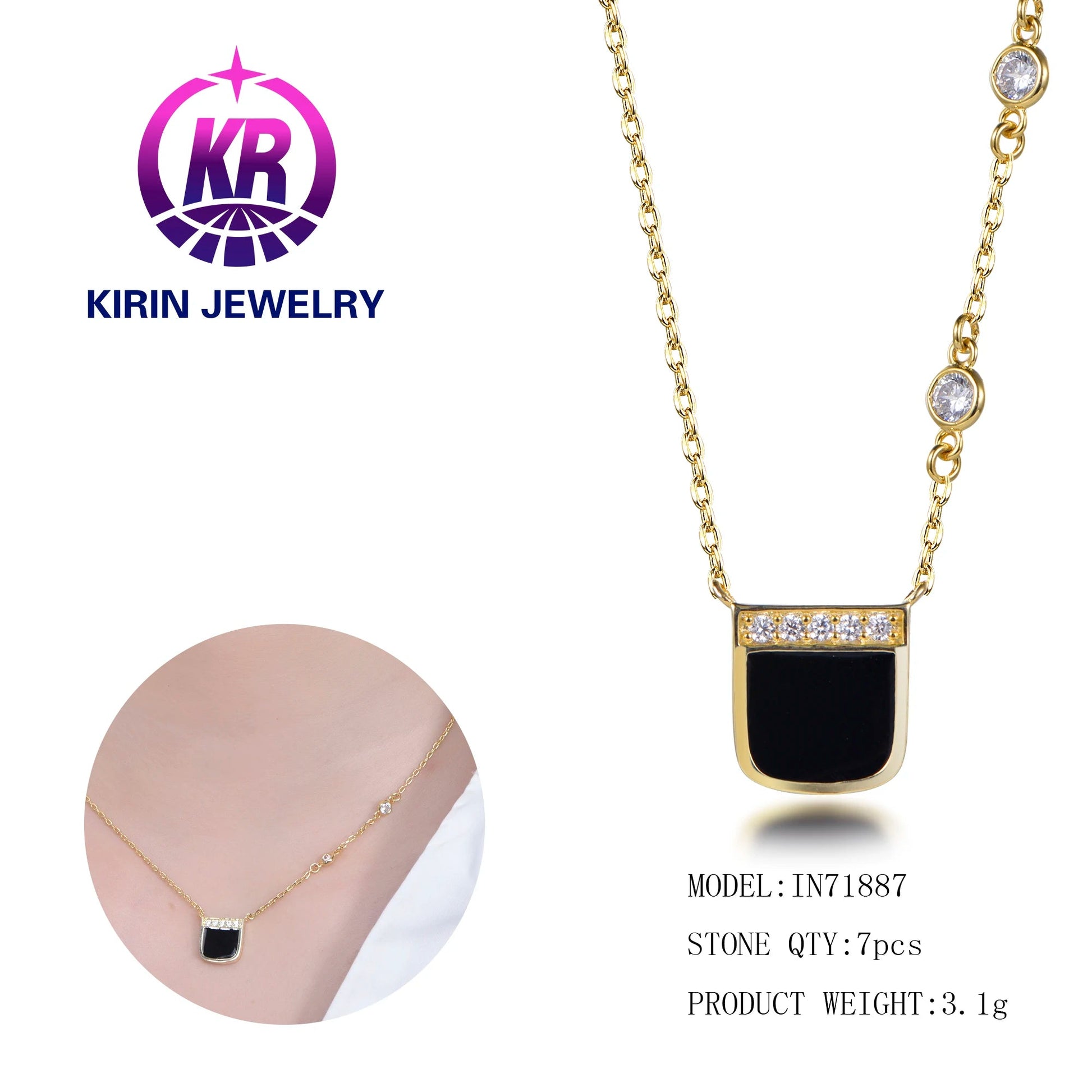 Delicate jewelry square pendant 14K Gold Plated Stainless Steel Crystal Necklace for Gift Kirin Jewelry