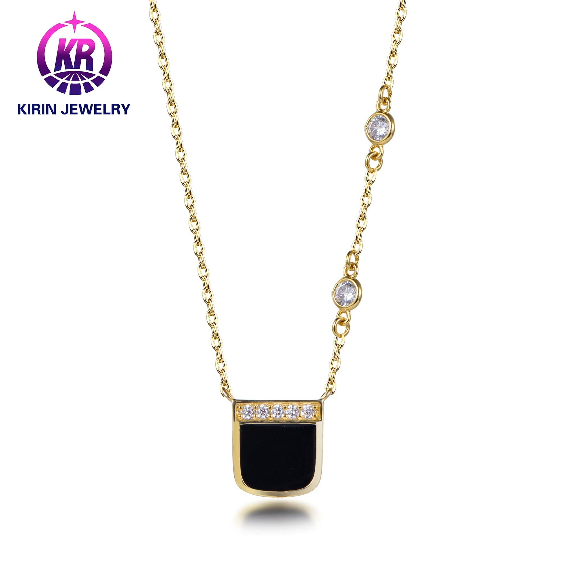 Delicate jewelry square pendant 14K Gold Plated Stainless Steel Crystal Necklace for Gift Kirin Jewelry