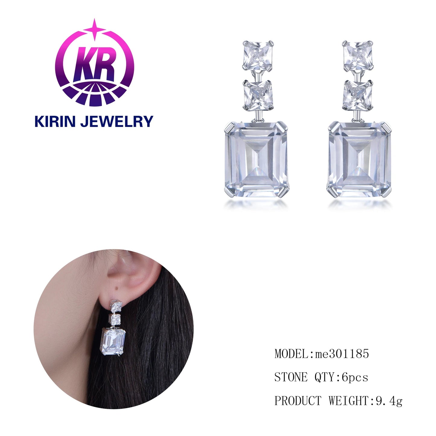 Diamond Earrings Women Fine Jewelry Geometric Square Full Of Diamonds Senior S925 Sterling Silver Square Kirin Jewelry