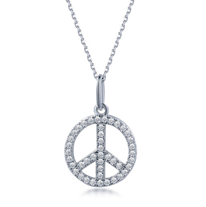 Diamond Peace Necklace Pendant IN 14K White Gold 2.10CT Diamond Peace Sign Pendant Necklace in Sterling Silver Kirin Jewelry