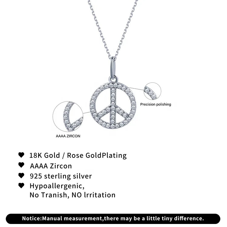 Diamond Peace Necklace Pendant IN 14K White Gold 2.10CT Diamond Peace Sign Pendant Necklace in Sterling Silver Kirin Jewelry