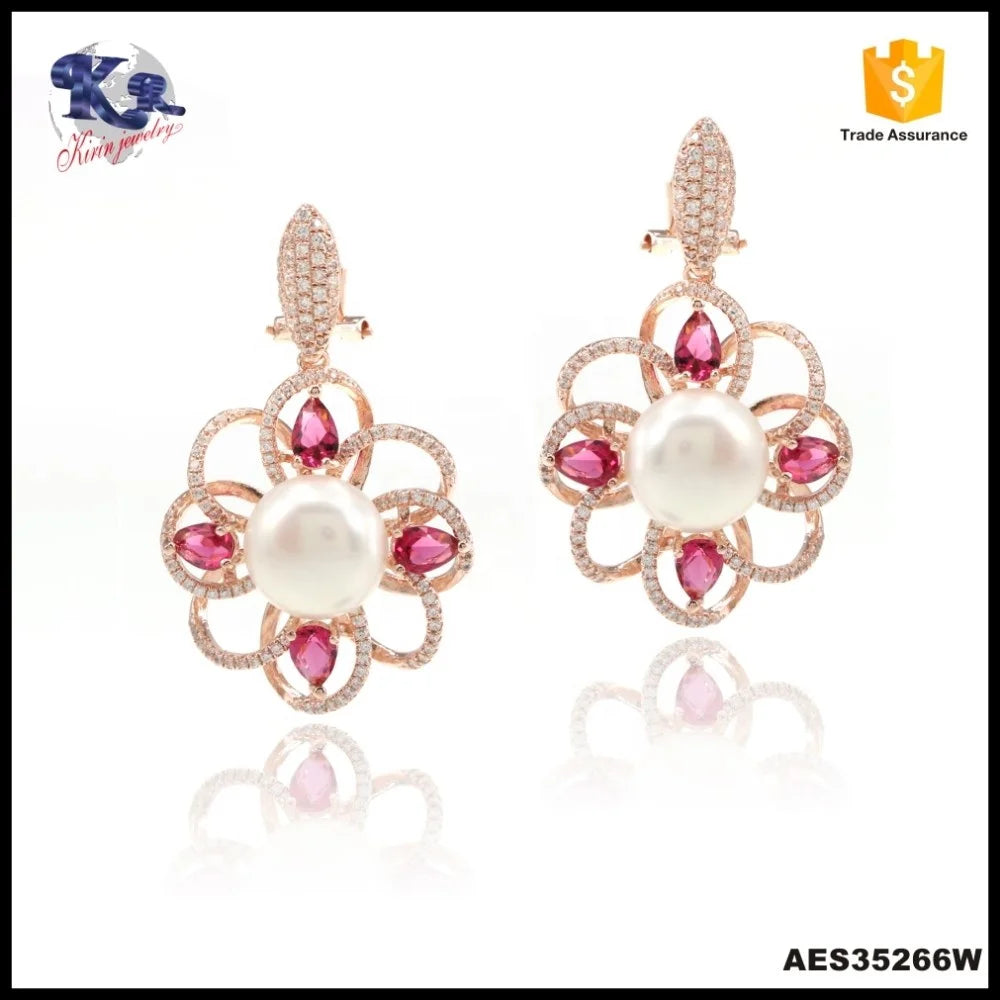 Earn money online more popular fashion 925 silver flower big pearl earring for women 925 silver earrings flower earrings Kirin Jewelry