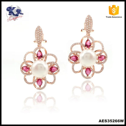 Earn money online more popular fashion 925 silver flower big pearl earring for women 925 silver earrings flower earrings Kirin Jewelry