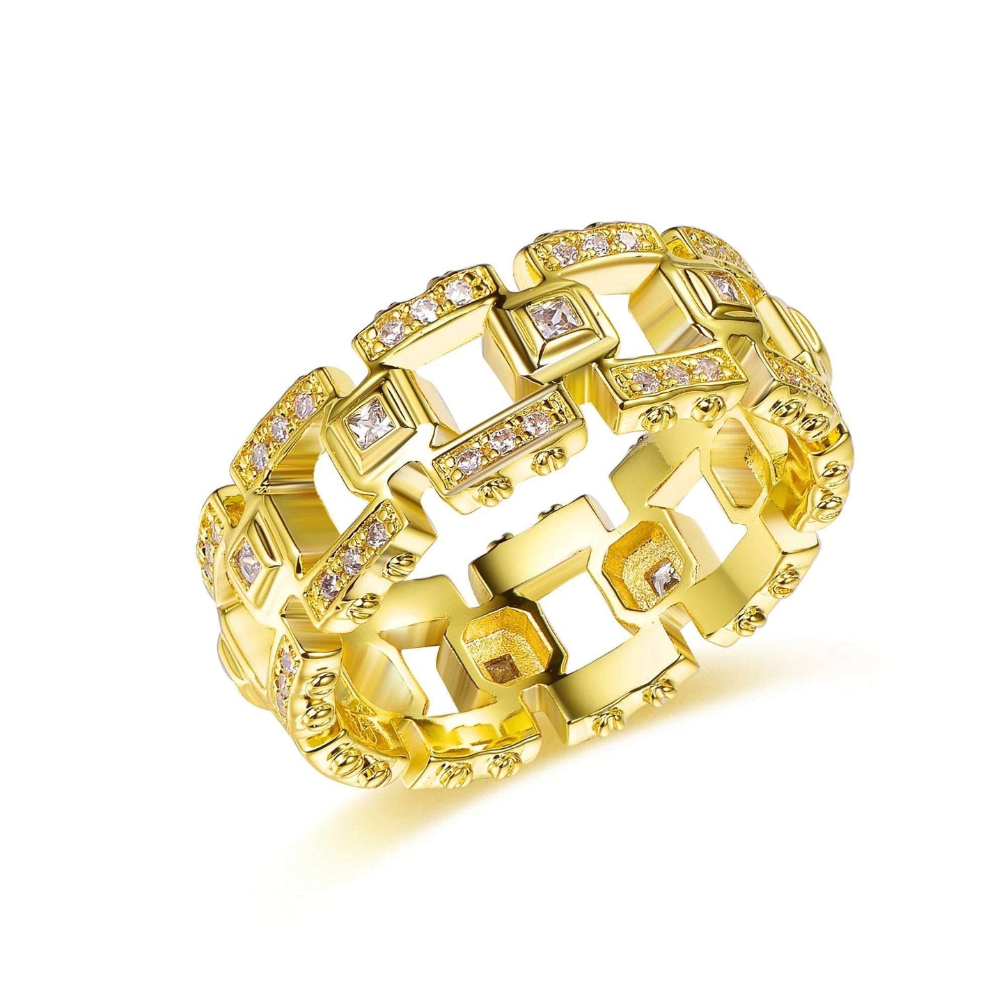  New quality Elegant Silver 14K Gold Plated Cubic Zirconia Statement Irregular Geometric Ring