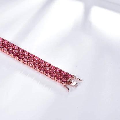 925 sterling silver Wide Triple-Row Ruby Tennis Bracelet for women