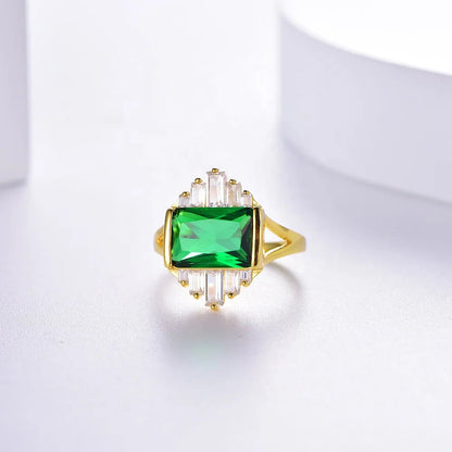 Emerald Cut Zircon Diamond Ring Wholesale Hip Hop Bling rings Jewelry 925 Sterling Silver Gold Rings Kirin Jewelry