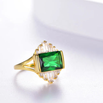 Emerald Cut Zircon Diamond Ring Wholesale Hip Hop Bling rings Jewelry 925 Sterling Silver Gold Rings Kirin Jewelry