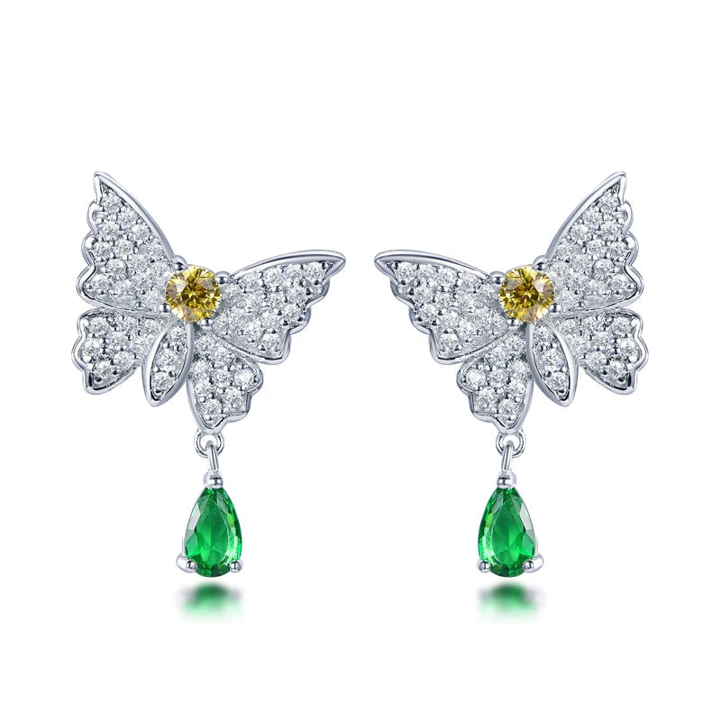 Emerald butterfly earrings animal set zirconia jewelry sparkling dinner party paired with personalized earrings Kirin Jewelry