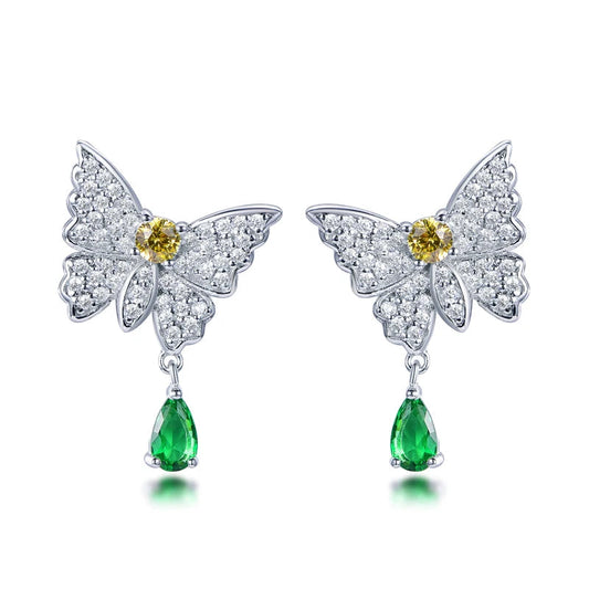 Emerald butterfly earrings animal set zirconia jewelry sparkling dinner party paired with personalized earrings Kirin Jewelry