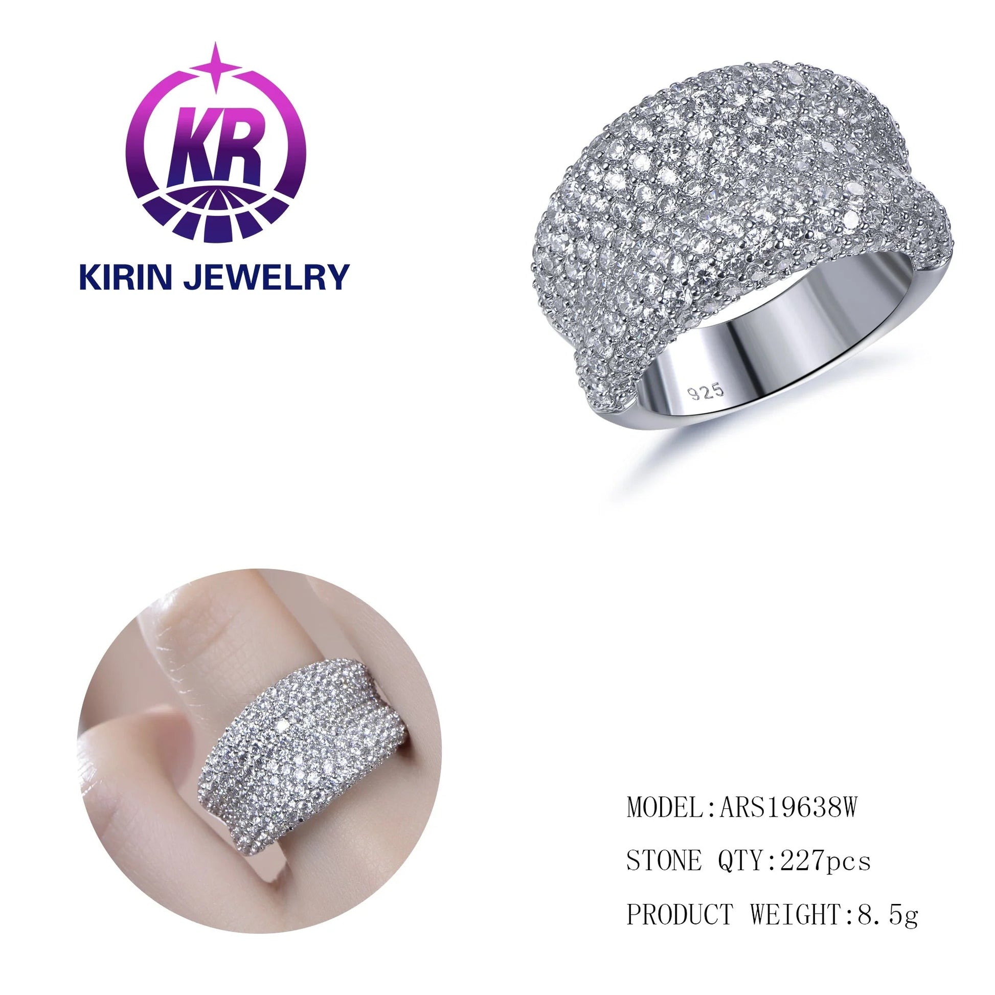 Eternity Ring Full White Classics Design Beauty White Cubic Zirconia Diamond Ring 925 Sterling Silver Kirin Jewelry