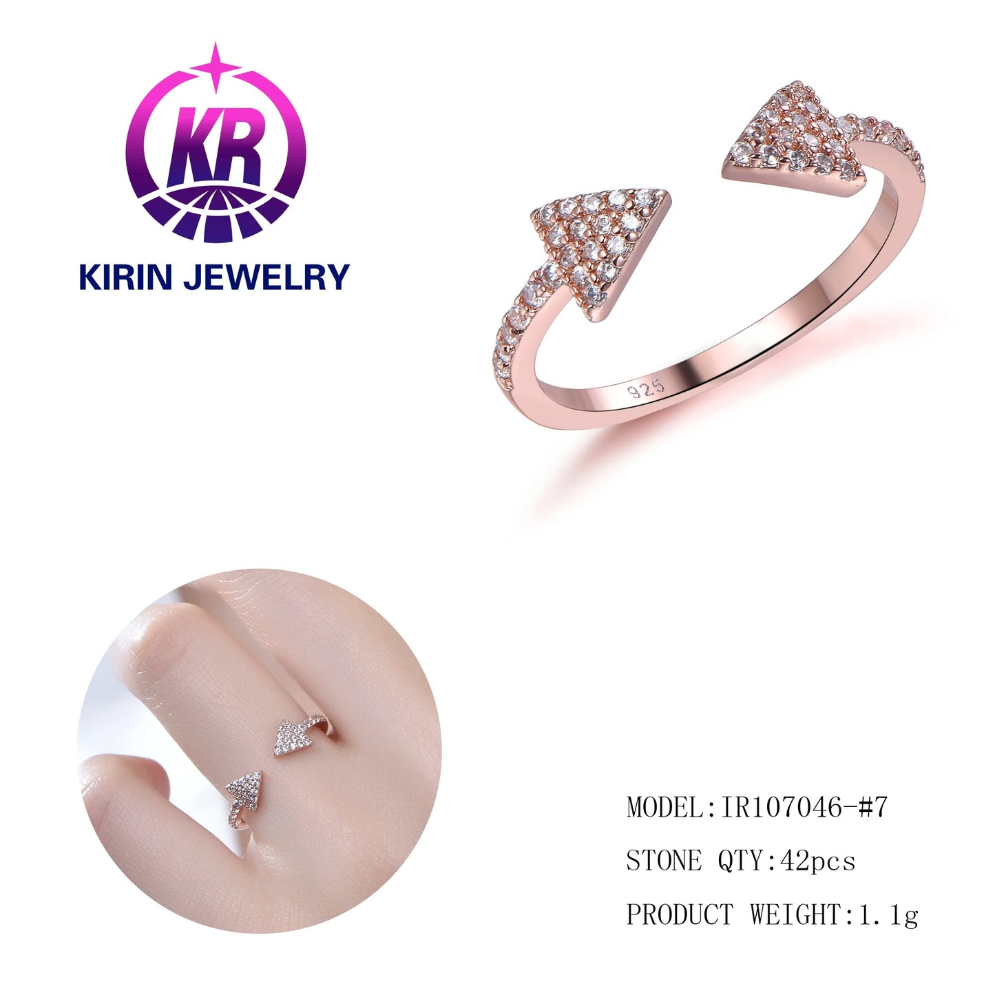 Exquisite jewelry custom adjustable opening ring design with arrow symbol ring Kirin Jewelry