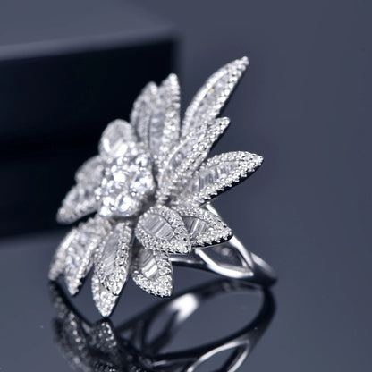 Factory Wholesale 925 Sterling Silver Ring Glitter Flower Invisible Zircon Ring Engagement Rings for Women Kirin Jewelry