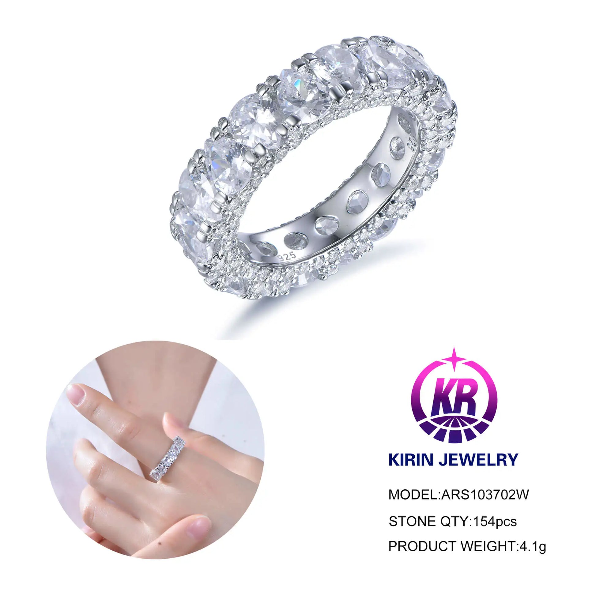 Fashion 925 Silver CZ Pave Wedding Band for Women Half Eternity Bands Stackable Ring