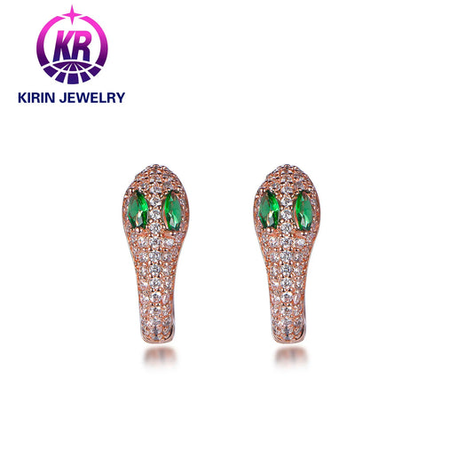 Fashion 925 Sterling Silver Green Zirconia Eye Minimalist Bohemian Snake Head Stud Earrings for Women Gift Kirin Jewelry