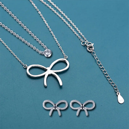 Fashion 925 sterling silver bow-knot necklace and earrings jewelry set for women Kirin Jewelry