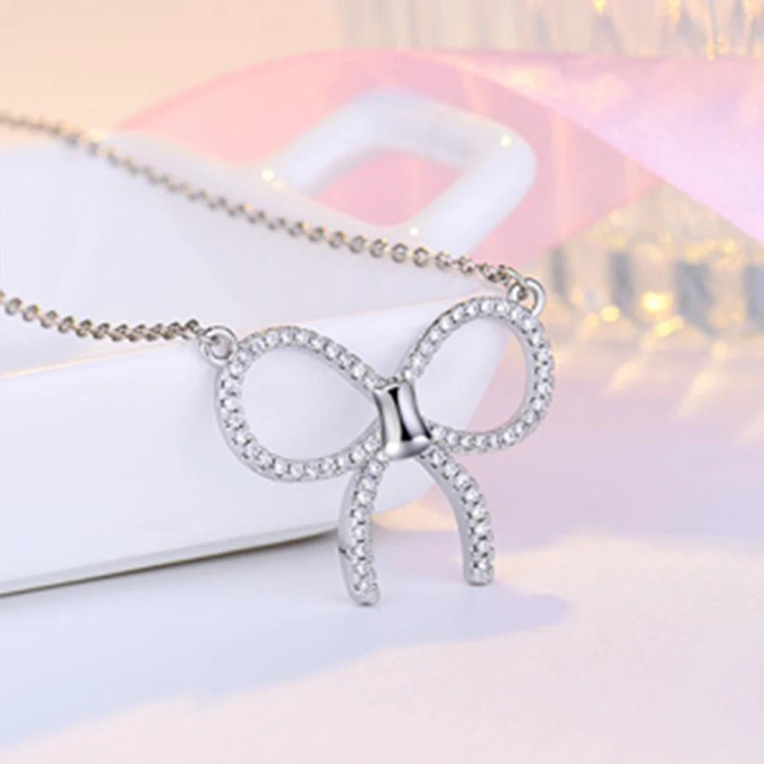 Fashion 925 sterling silver bow-knot necklace and earrings jewelry set for women Kirin Jewelry