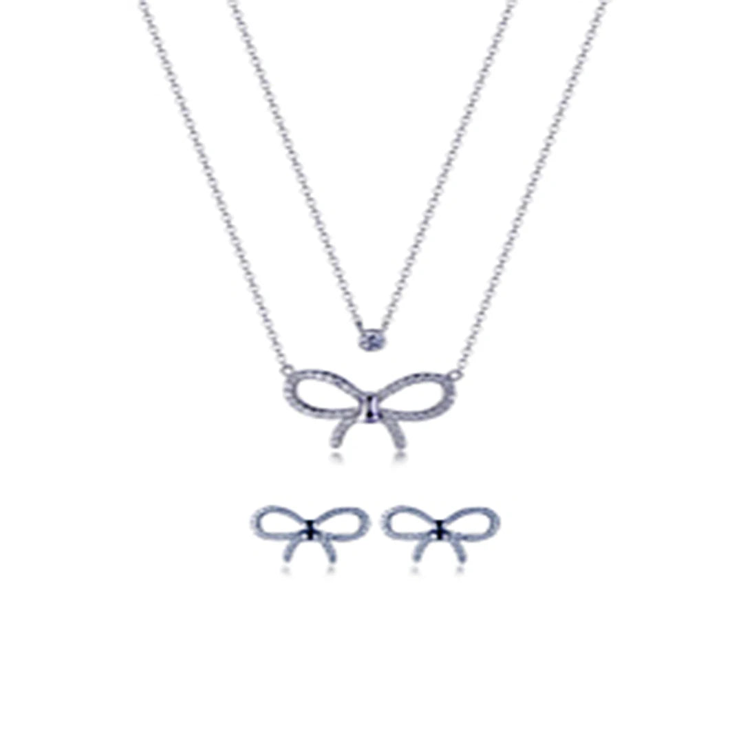 Fashion 925 sterling silver bow-knot necklace and earrings jewelry set for women Kirin Jewelry