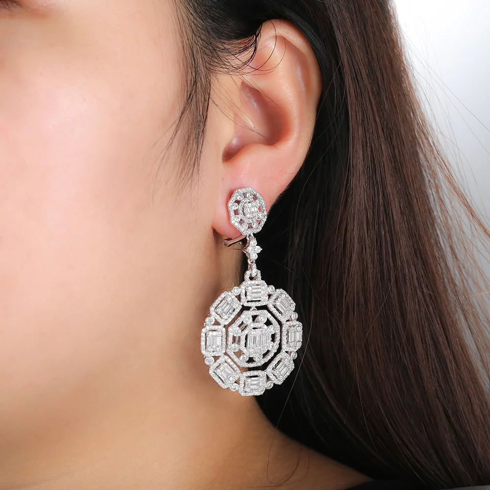 Fashion Accessories Dubai Bridal Earrings for ladies fashion jewelry ladies 925 silver earrings AAAAA Cubic Zirconia Earrings for women 925 Sterling Silver Earrings Kirin Jewelry